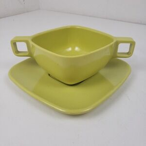 Arrowhead Brookpark Lime Green Melamine Soup Bowl and Saucer Set Mid Century USA